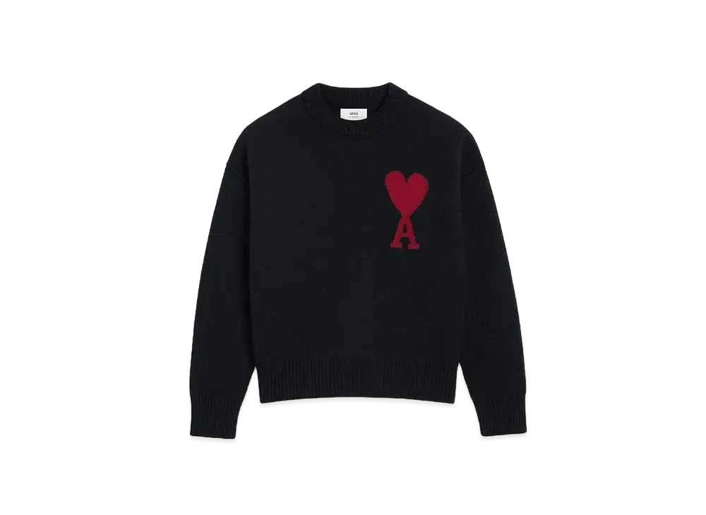 AMI PARIS Merino Wool Felt Sweater #1 "Black & Red"