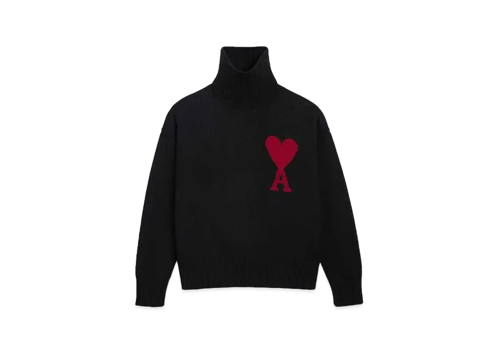 AMI PARIS Merino Wool Felt Sweater #2 "Black & Red"