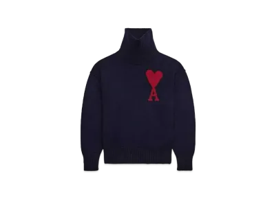 AMI PARIS Merino Wool Felt Sweater #2 "Night Blue & Red"