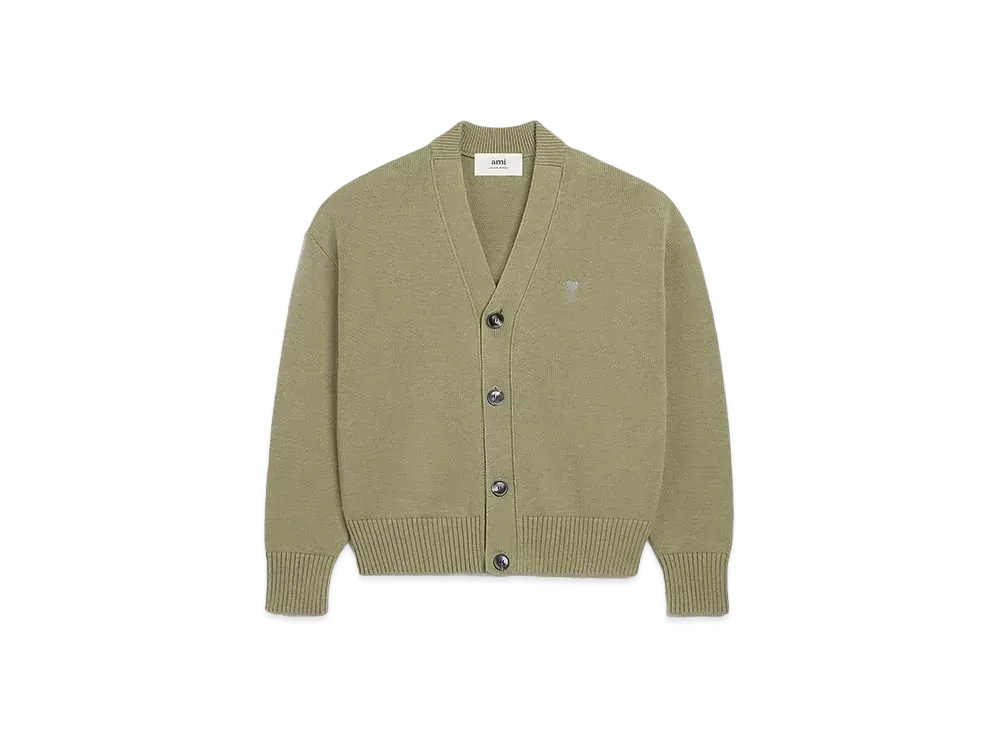 AMI PARIS Cotton Wool Cardigan "Olive"