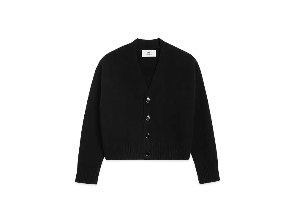 AMI PARIS Wool & Cashmere Blend Cropped Cardigan "Black"