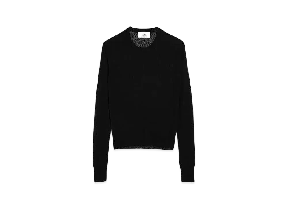 AMI PARIS Viscose Boucle Reverse Weave Jersey Crew Neck Sweater "Black"