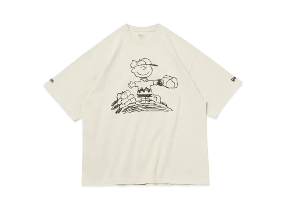 NEW ERA x PEANUTS Oversized Cotton T-Shirt Charlie Brown Baseball "Stone"