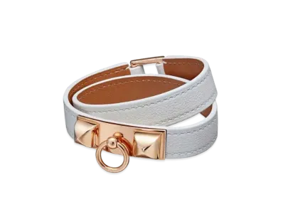 Hermes Rivale Leather Bracelet "Blanc/Pink Gold"