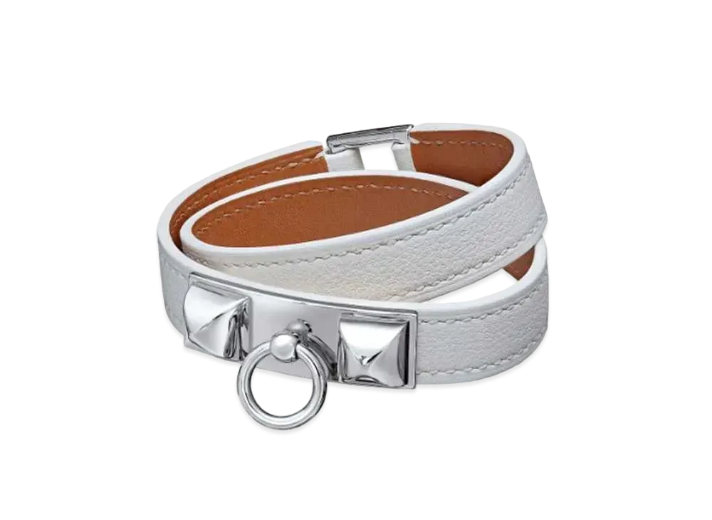 Hermes Rivale Leather Bracelet "Blanc/Palladium"