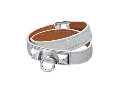 Hermes Rivale Leather Bracelet "Blanc/Palladium"