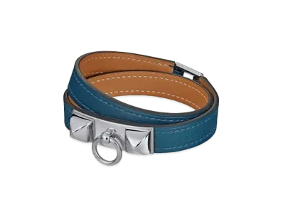 Hermes Rivale Leather Bracelet "Bleu/Palladium"