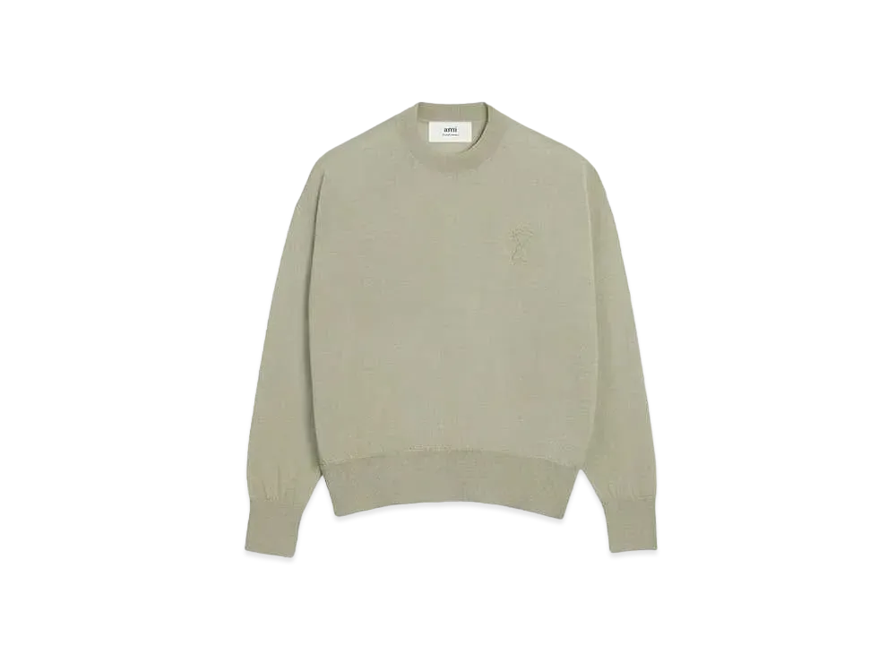AMI PARIS Extra Fine Merino Wool Crew Neck Sweater "Heather Sage"