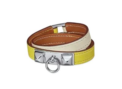 Hermes Rivale Leather Bracelet "Nata/Lime/Palladium"