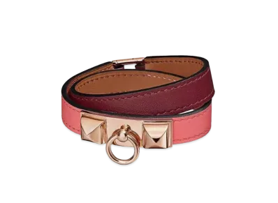 Hermes Rivale Leather Bracelet "Rouge Ash/Pink Gold"