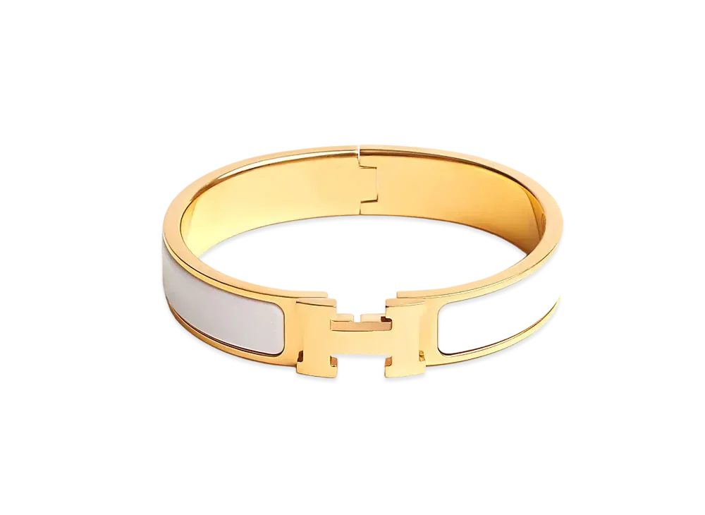 Hermes Enamel Bracelet Crick H "White"