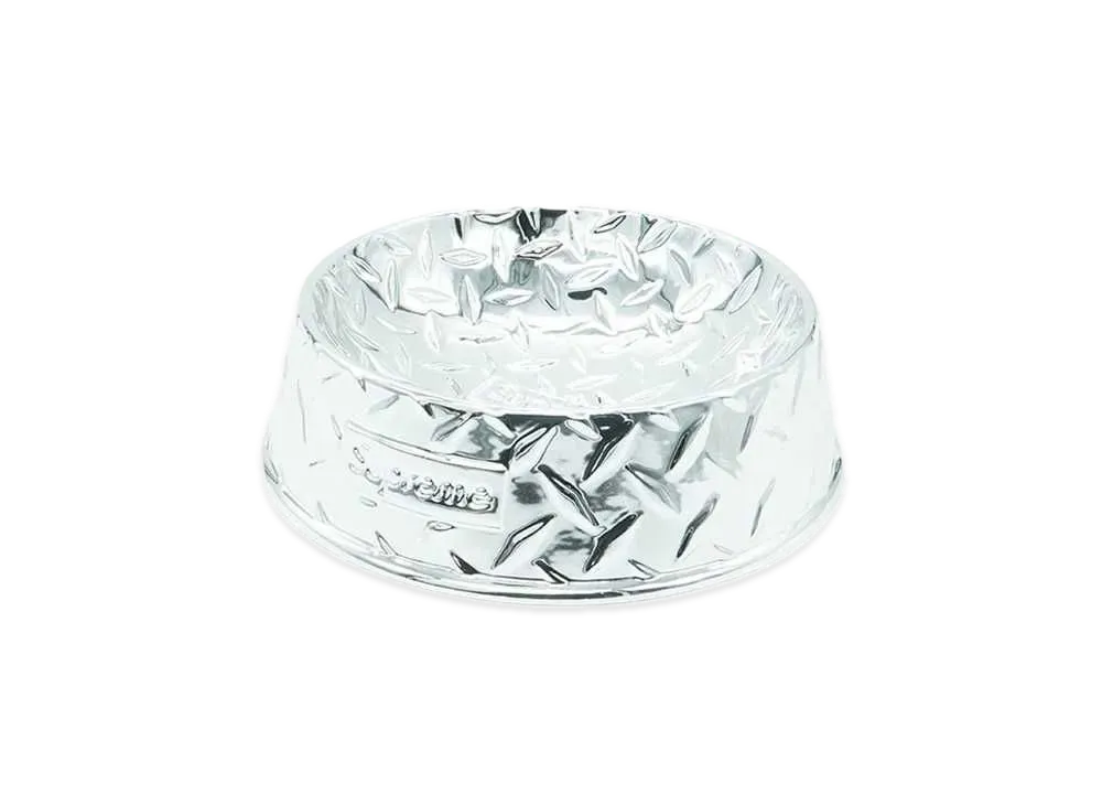 Supreme Diamond Plate Dog Bowl "Silver"