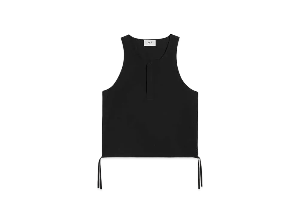 AMI PARIS Cotton Crepe Draw String AMI DE COEUR Tank Top "Black"