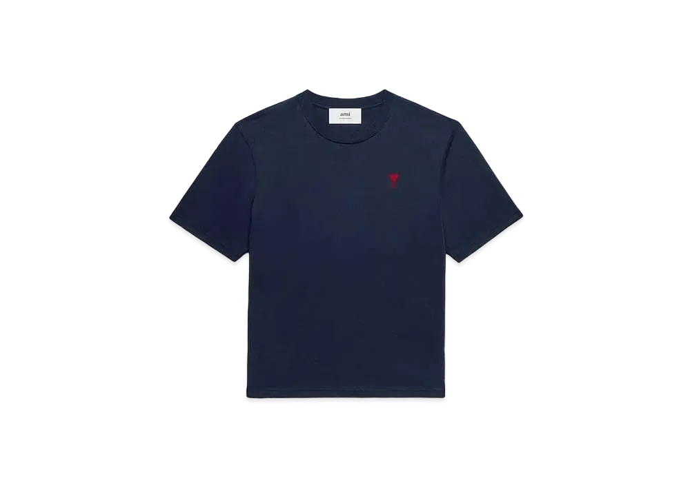 AMI PARIS Organic Cotton Heavy Jersey AMI DE COEUR Boxy Fit T-shirt "Night Blue "