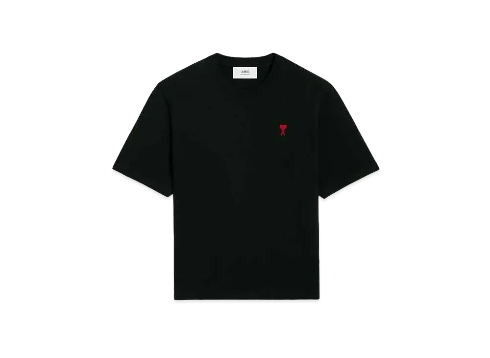 AMI PARIS Organic Cotton Heavy Jersey AMI DE COEUR Boxy Fit T-shirt "Black"