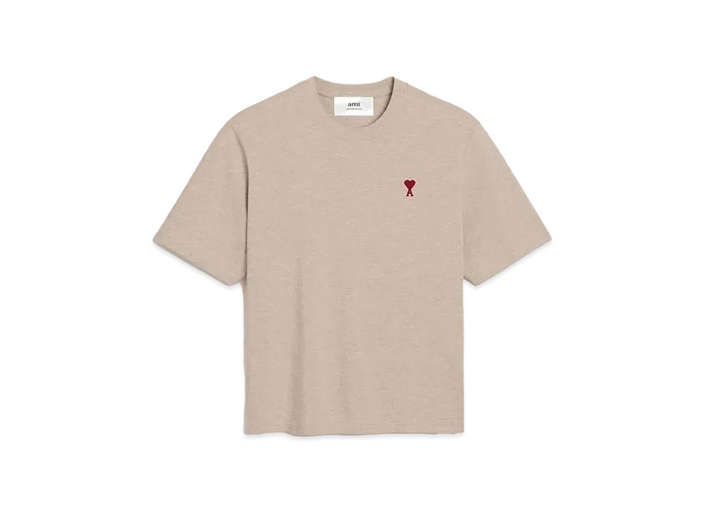 AMI PARIS Organic Cotton Heavy Jersey AMI DE COEUR Boxy Fit T-shirt "Heather Light Beige"