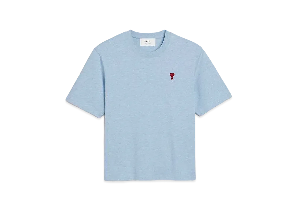 AMI PARIS Organic Cotton Heavy Jersey AMI DE COEUR Boxy Fit T-shirt "Heather Cashmere Blue"