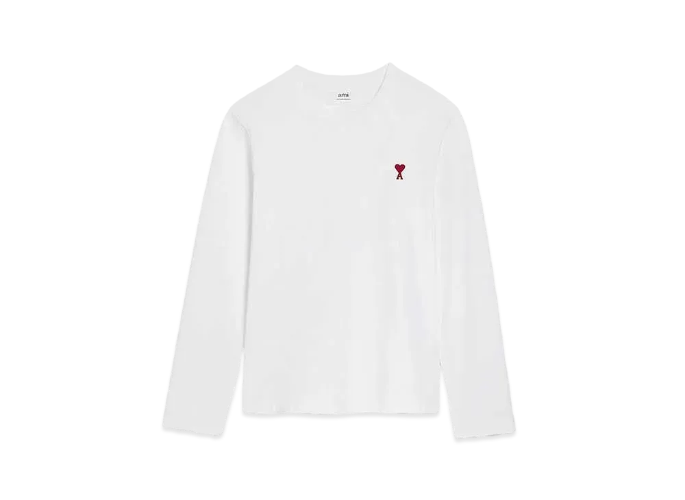 AMI PARIS Organic Cotton Heavy Jersey AMI DE COEUR Long Sleeve T-shirt "White"