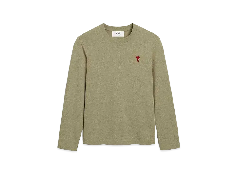 AMI PARIS Organic Cotton Heavy Jersey AMI DE COEUR Long Sleeve T-shirt "Heather Sage"