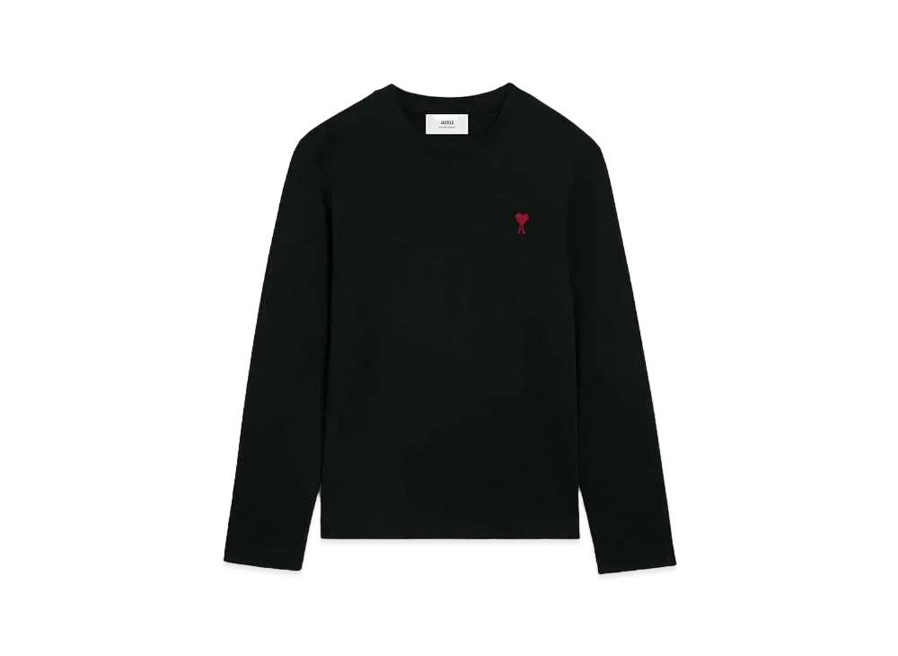 AMI PARIS Organic Cotton Heavy Jersey AMI DE COEUR Long Sleeve T-shirt "Black"