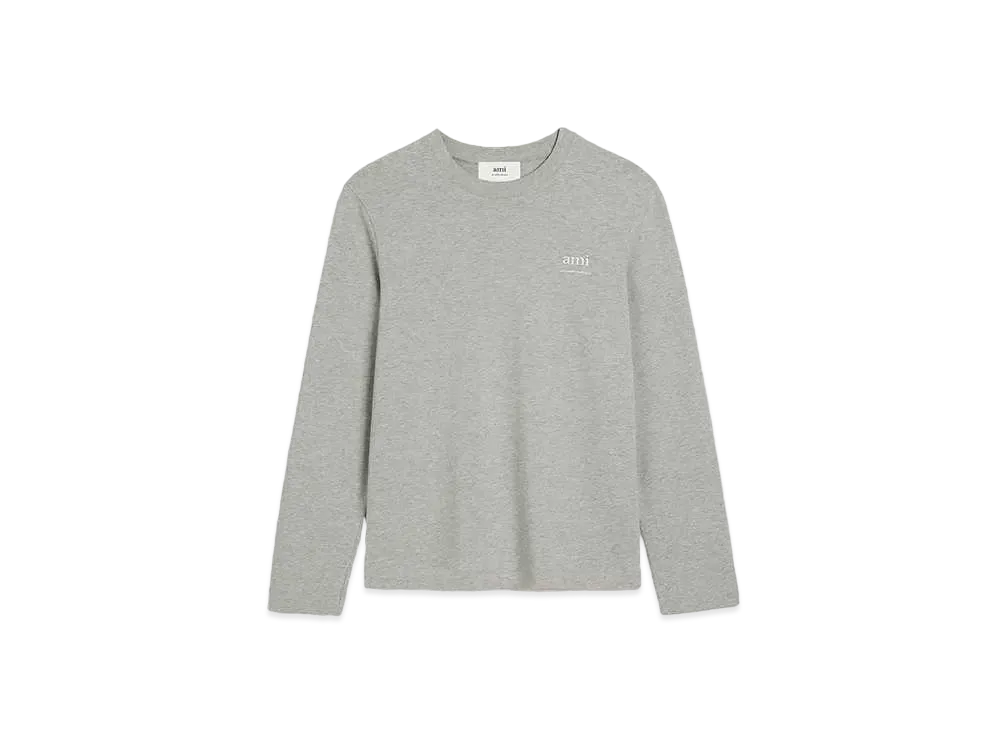 AMI PARIS Organic Cotton Heavy Jersey AMI ALEXANDRE MATTIUSSI Long Sleeve T-shirt "Heather Ash Gray"