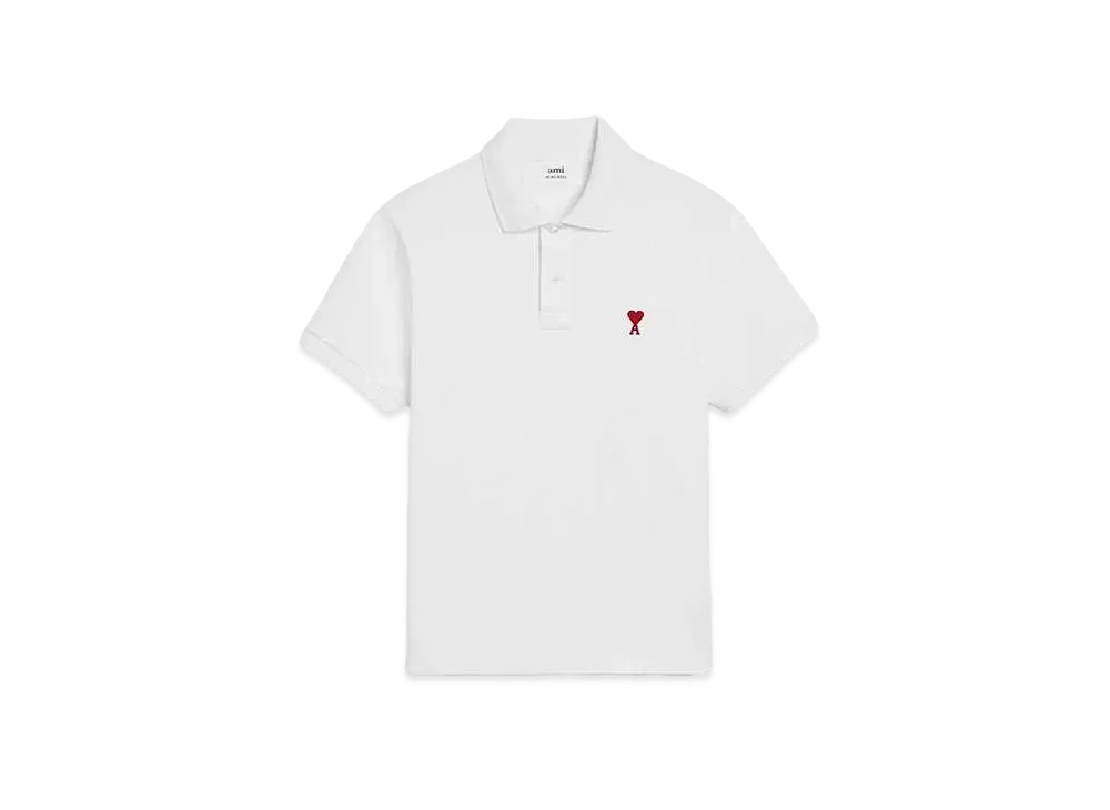 AMI PARIS Organic Cotton Pique AMI DE COEUR Polo Shirt "White"