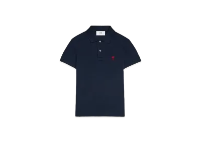 AMI PARIS Organic Cotton Pique AMI DE COEUR Polo Shirt "Night Blue "