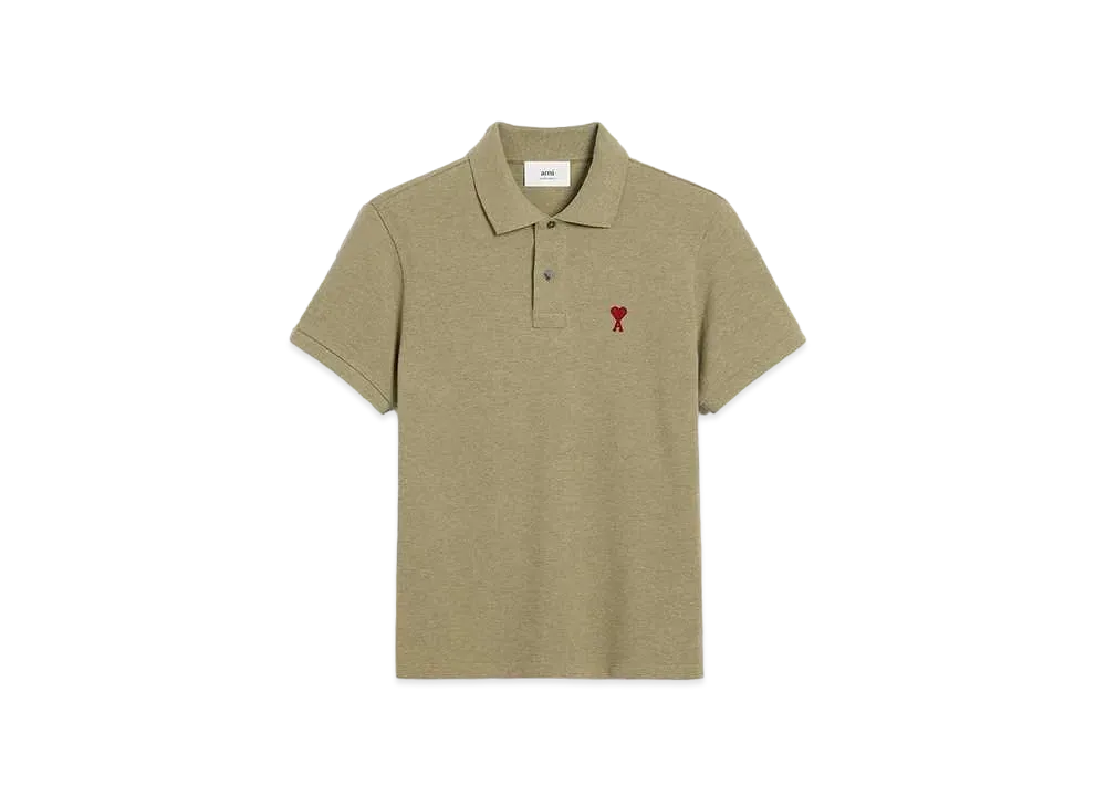 AMI PARIS Organic Cotton Pique AMI DE COEUR Polo Shirt "Heather Sage"
