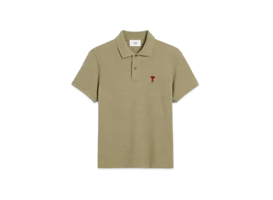 AMI PARIS Organic Cotton Pique AMI DE COEUR Polo Shirt "Heather Sage"
