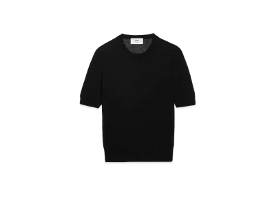 AMI PARIS Viscose Boucle Reverse Weave Jersey Crew Neck T-Shirt "Black"