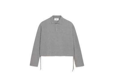 AMI PARIS Organic Cotton Pique AMI DE COEUR Cropped Polo Shirt "Heather Gray"
