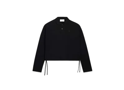 AMI PARIS Organic Cotton Pique AMI DE COEUR Cropped Polo Shirt "Black"