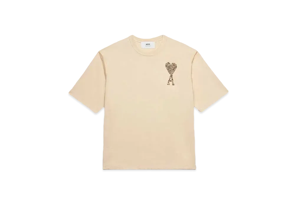 AMI PARIS Cotton Jersey & Tulle AMI DE COEUR Embroidery T-shirt "Champagne & Ivory"