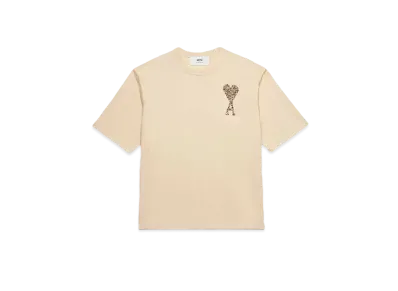 AMI PARIS Cotton Jersey & Tulle AMI DE COEUR Embroidery T-shirt "Champagne & Ivory"