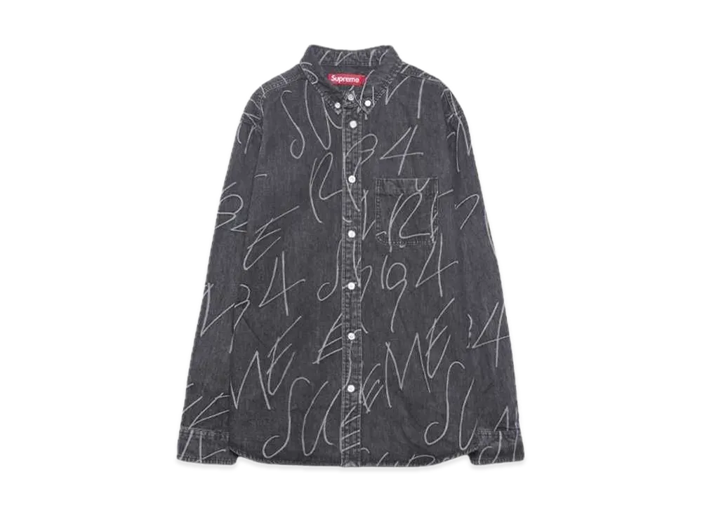 Supreme Handwriting Jacquard Denim Shirt "Washed Black"