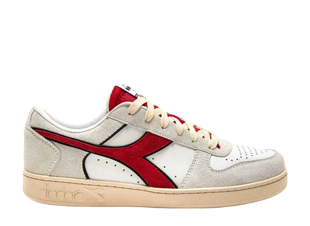 ディアドラ マジックバスケット ロー スウェード レザー "ホワイト/フェラーリレッドイタリ"