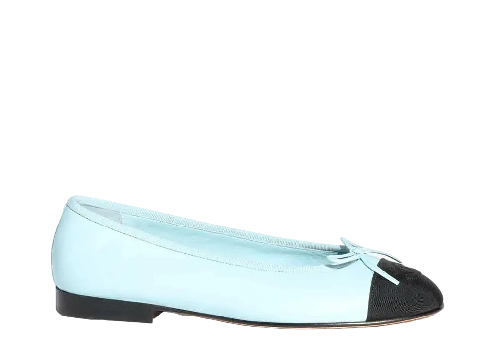CHANEL Ballet Flats Lambskin & Grosgrain "Light Blue/Black"