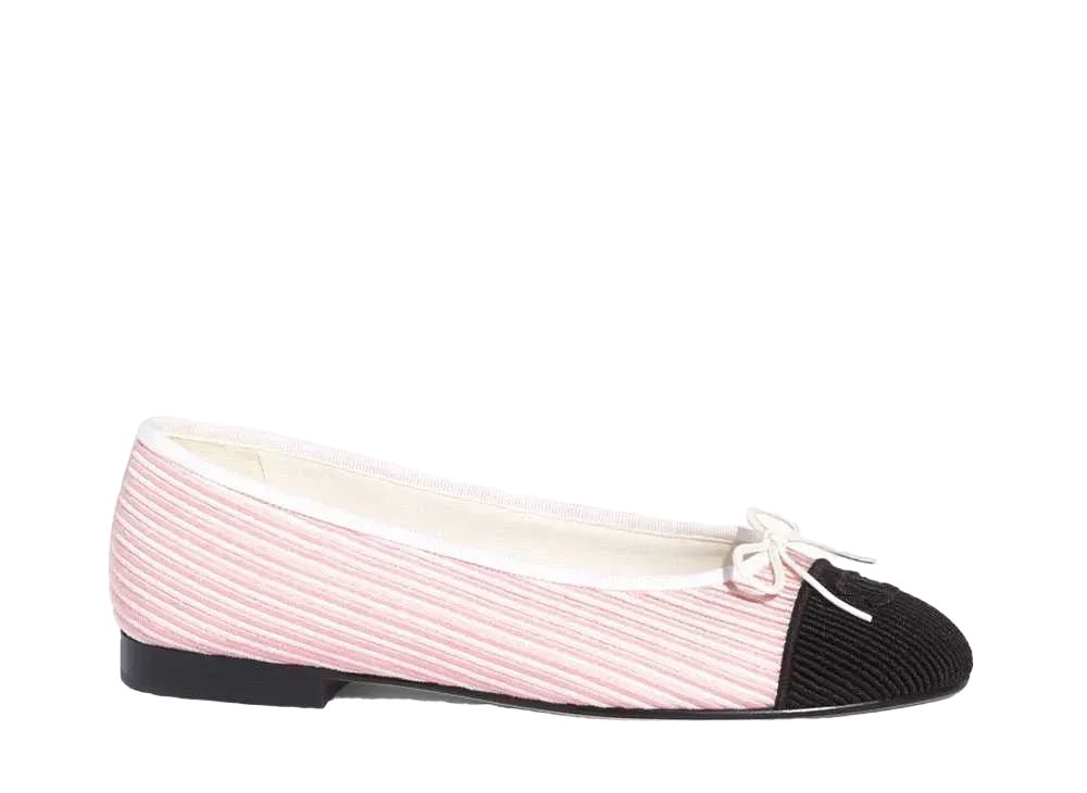 CHANEL Ballet Flats Embroidered Fabric "White/Light Pink/Black"