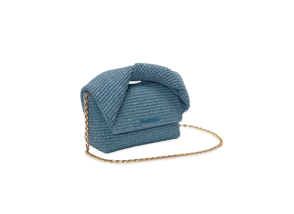 JW ANDERSON Large Twister Raffia Top-Handle Bag "Powder Blue"