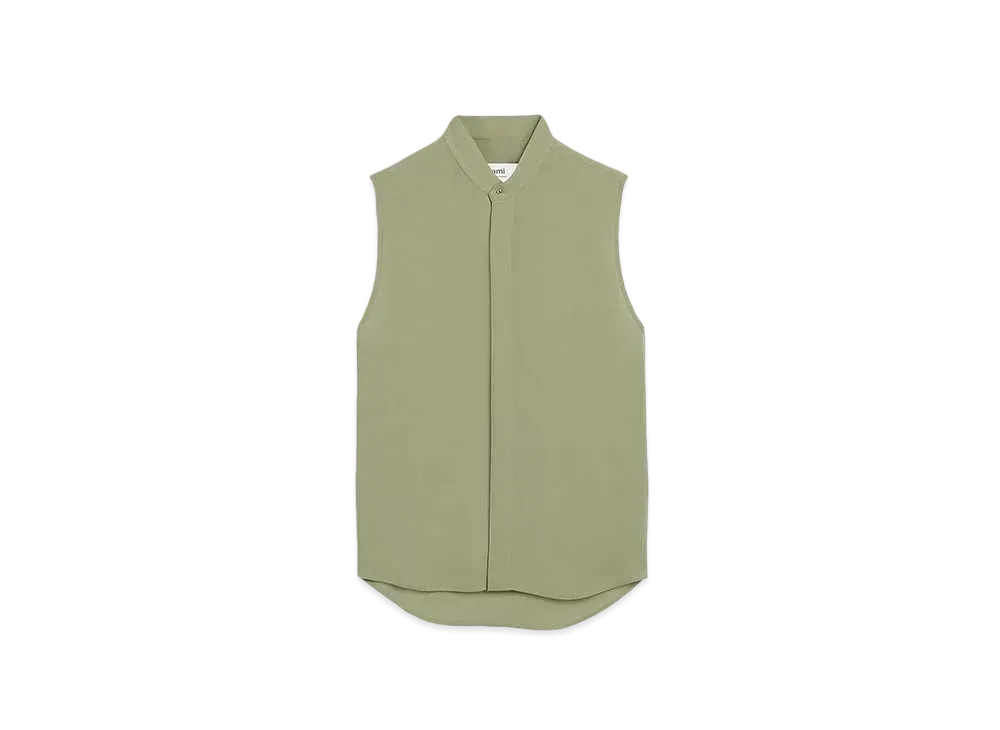 AMI PARIS Wool Blend Twill Sleeveless Shirt "Olive"