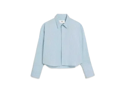 AMI PARIS Stripe Cotton Poplin Cropped Shirt "Cashmere Blue & Chalk"
