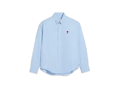 AMI PARIS Cotton Oxford Button Down AMI DE COEUR Boxy Fit Shirt "Sky Blue"
