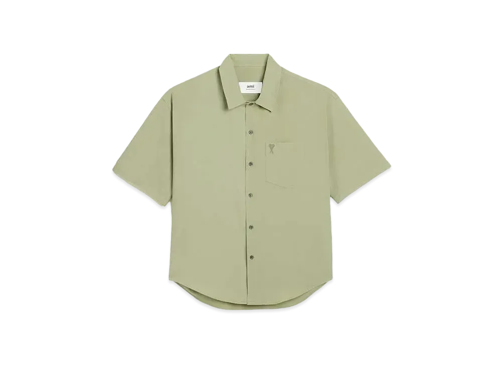 AMI PARIS Cotton Crepe Camp Collar Short Sleeve Shirt "Sage"