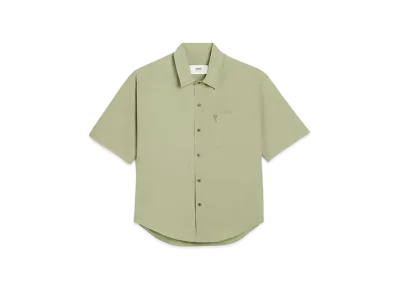 AMI PARIS Cotton Crepe Camp Collar Short Sleeve Shirt "Sage"