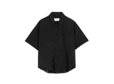 AMI PARIS Cotton Crepe Camp Collar Short Sleeve Shirt "Black"