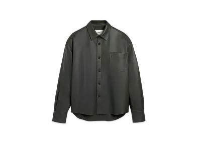 AMI PARIS Smooth Lamb Leather Boxy Fit Shirt "Dark Olive Green"