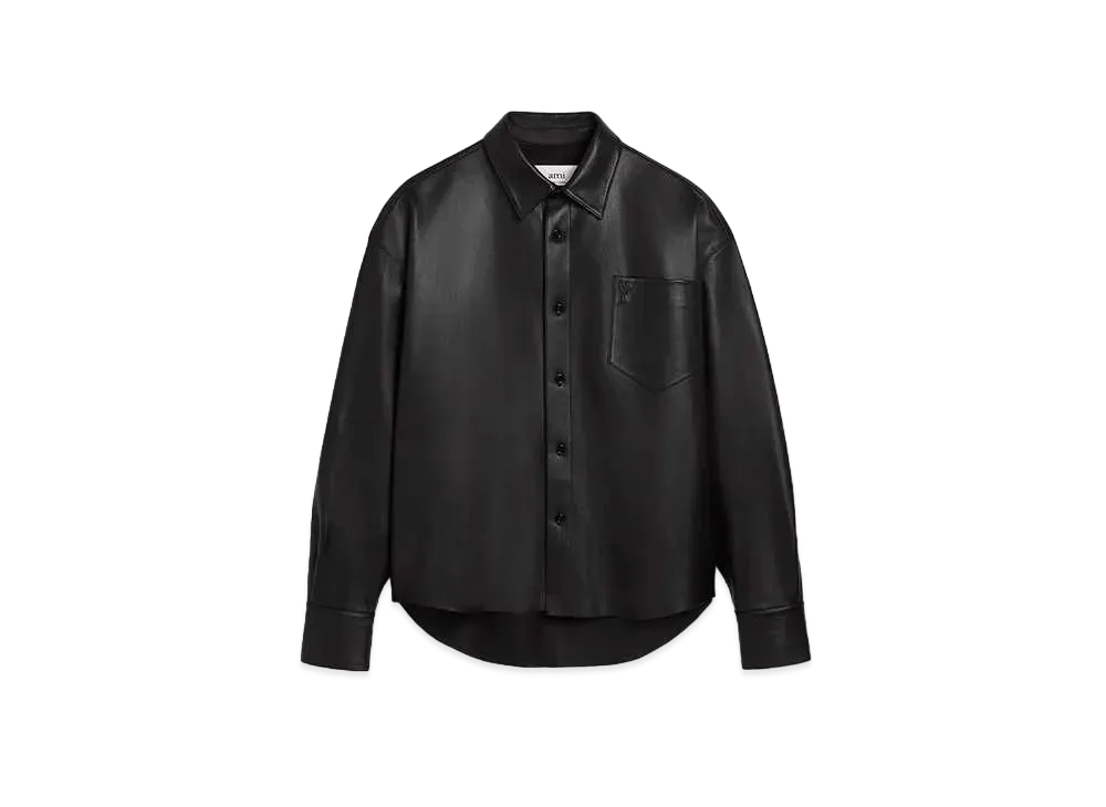 AMI PARIS Smooth Lamb Leather Boxy Fit Shirt "Black"