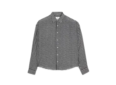 AMI PARIS Viscose Crepe Check Boxy Fit Shirt "Chalk & Black"