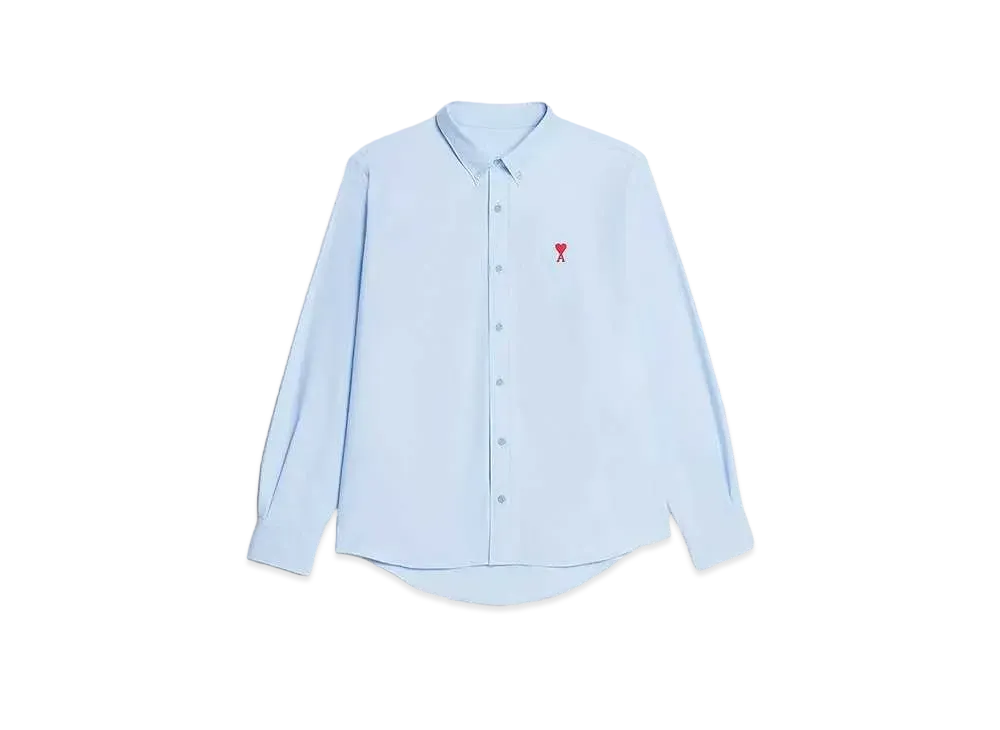 AMI PARIS Cotton Oxford AMI DE COEUR Button Down Classic Fit Shirt "Sky Blue"