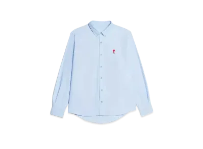 AMI PARIS Cotton Oxford AMI DE COEUR Button Down Classic Fit Shirt "Sky Blue"